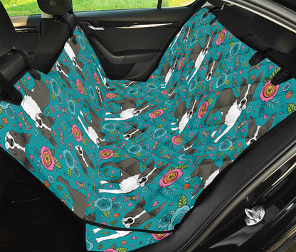 Cartoon Boston Terrier Flower Print Pet Car Back Seat Cover