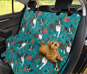 Cartoon Boston Terrier Flower Print Pet Car Back Seat Cover