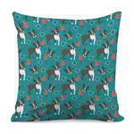 Cartoon Boston Terrier Flower Print Pillow Cover
