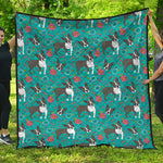 Cartoon Boston Terrier Flower Print Quilt