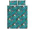 Cartoon Boston Terrier Flower Print Quilt Bed Set