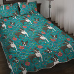 Cartoon Boston Terrier Flower Print Quilt Bed Set