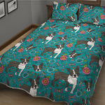 Cartoon Boston Terrier Flower Print Quilt Bed Set