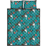 Cartoon Boston Terrier Flower Print Quilt Bed Set