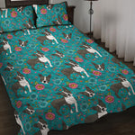Cartoon Boston Terrier Flower Print Quilt Bed Set