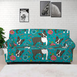 Cartoon Boston Terrier Flower Print Sofa Cover