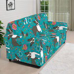 Cartoon Boston Terrier Flower Print Sofa Cover