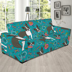 Cartoon Boston Terrier Flower Print Sofa Slipcover