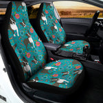 Cartoon Boston Terrier Flower Print Universal Fit Car Seat Covers