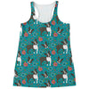 Cartoon Boston Terrier Flower Print Women's Racerback Tank Top