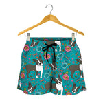 Cartoon Boston Terrier Flower Print Women's Shorts