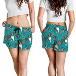 Cartoon Boston Terrier Flower Print Women's Shorts