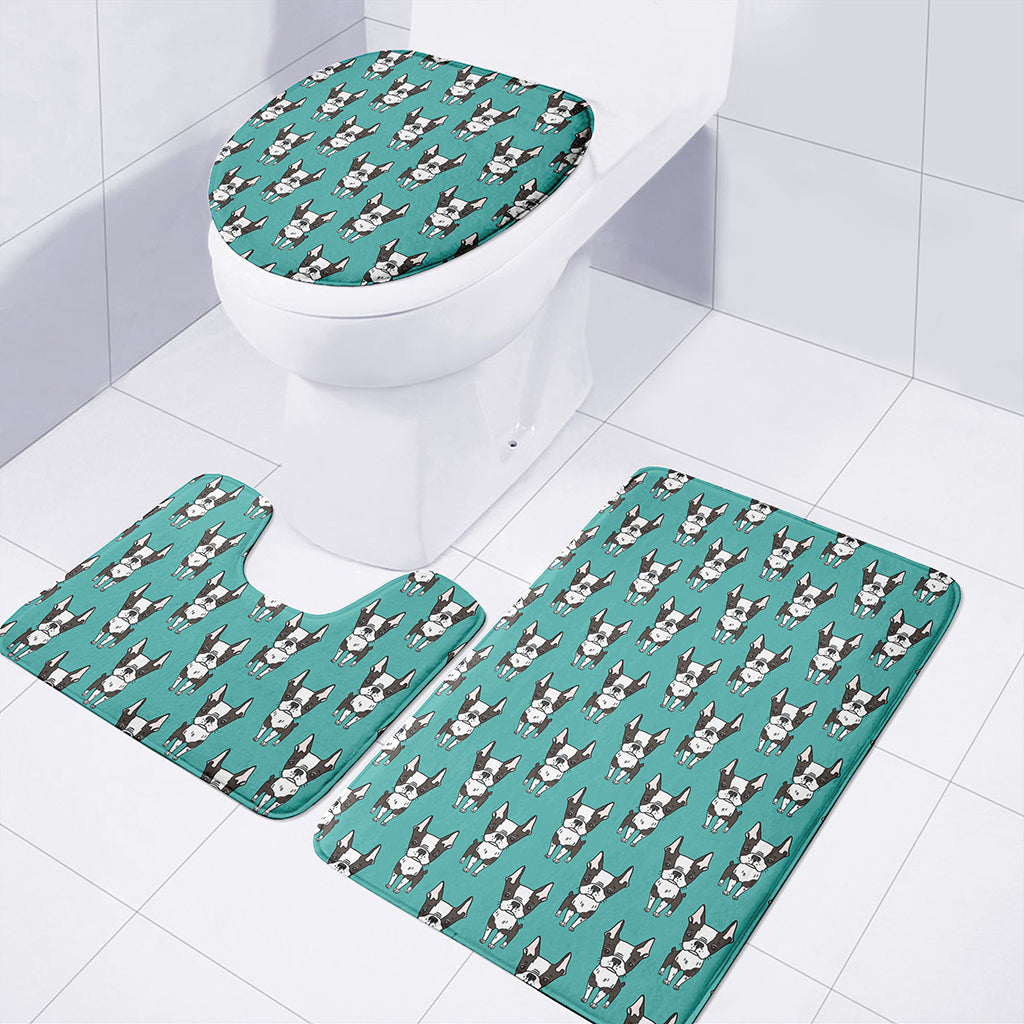 Cartoon Boston Terrier Pattern Print 3 Piece Bath Mat Set