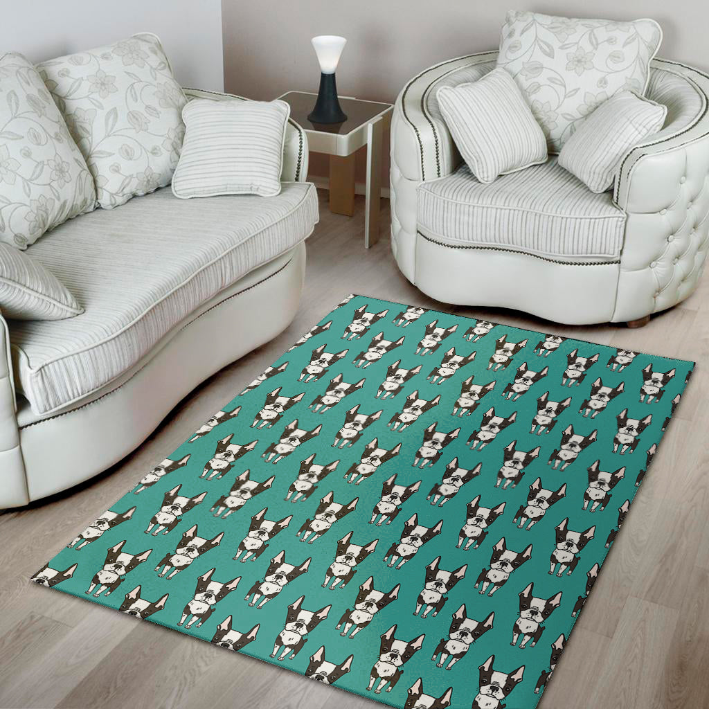 Cartoon Boston Terrier Pattern Print Area Rug