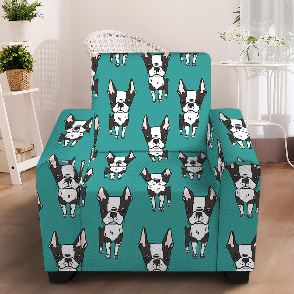 Cartoon Boston Terrier Pattern Print Armchair Slipcover