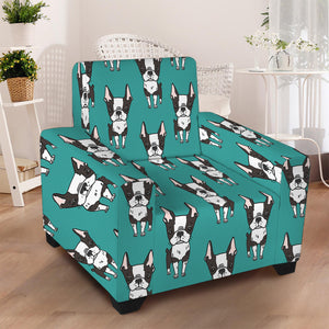 Cartoon Boston Terrier Pattern Print Armchair Slipcover