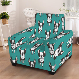 Cartoon Boston Terrier Pattern Print Armchair Slipcover