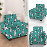 Cartoon Boston Terrier Pattern Print Armchair Slipcover