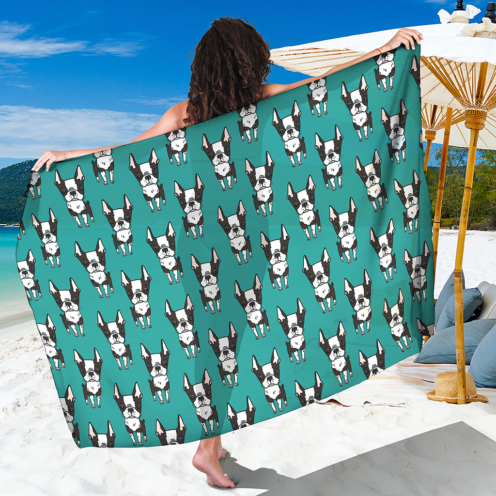 Cartoon Boston Terrier Pattern Print Beach Sarong Wrap