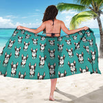 Cartoon Boston Terrier Pattern Print Beach Sarong Wrap