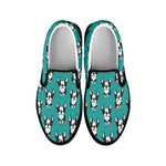 Cartoon Boston Terrier Pattern Print Black Slip On Shoes