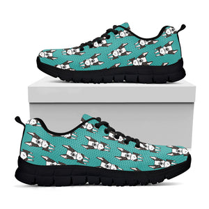 Cartoon Boston Terrier Pattern Print Black Sneakers