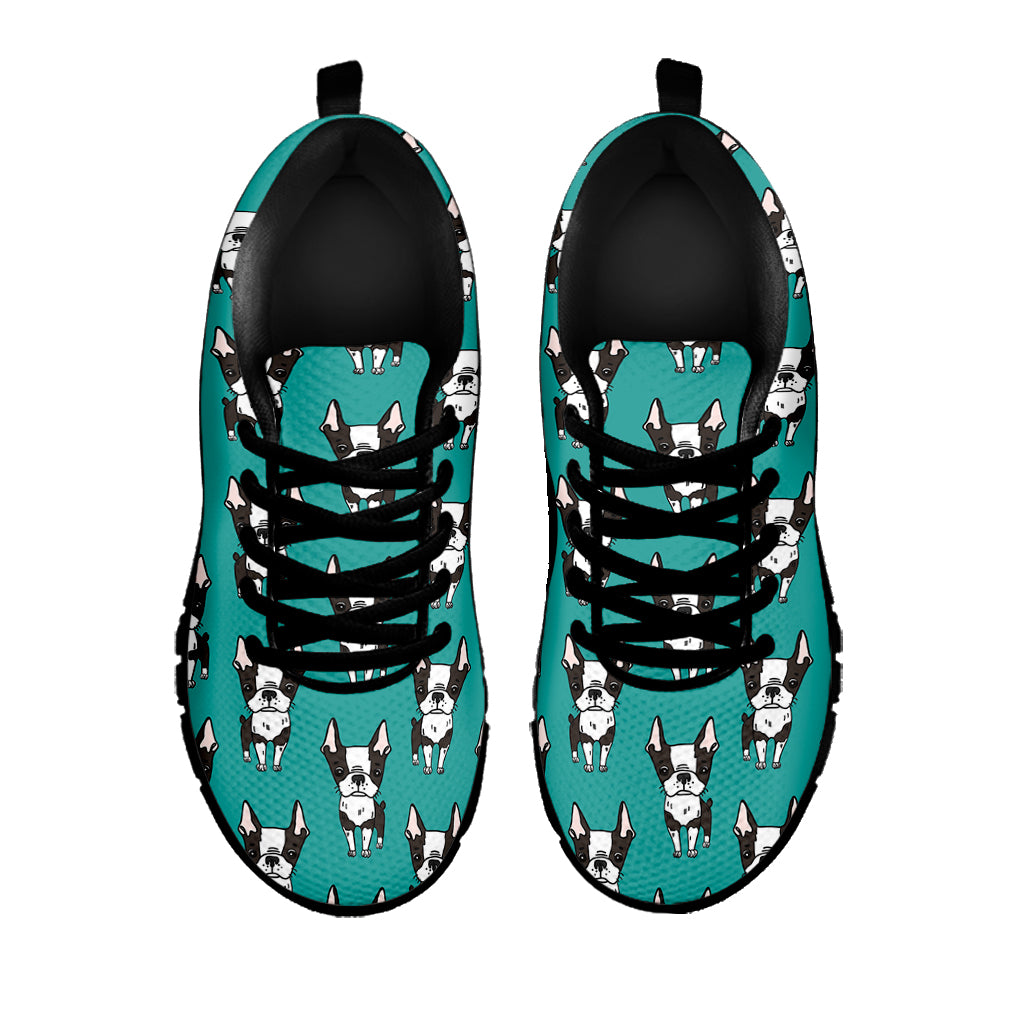 Cartoon Boston Terrier Pattern Print Black Sneakers