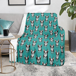 Cartoon Boston Terrier Pattern Print Blanket