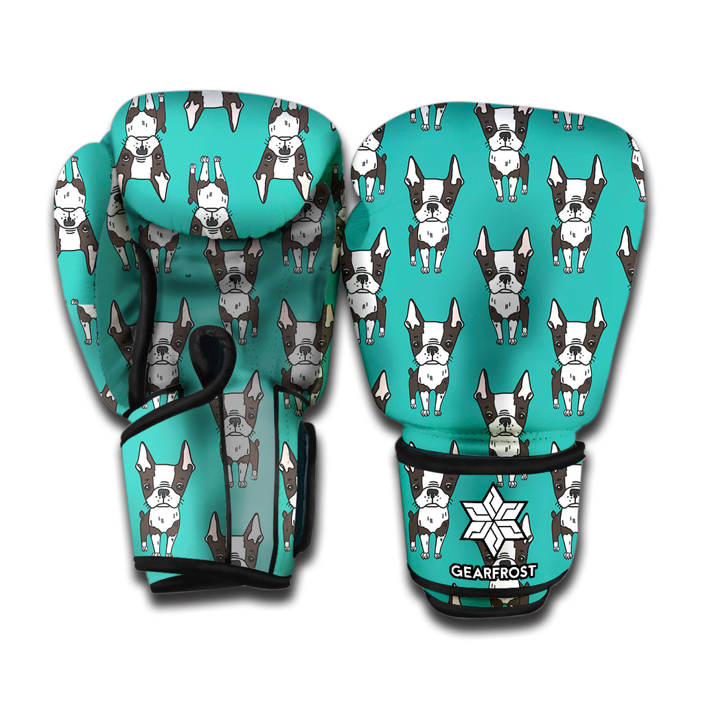 Cartoon Boston Terrier Pattern Print Boxing Gloves