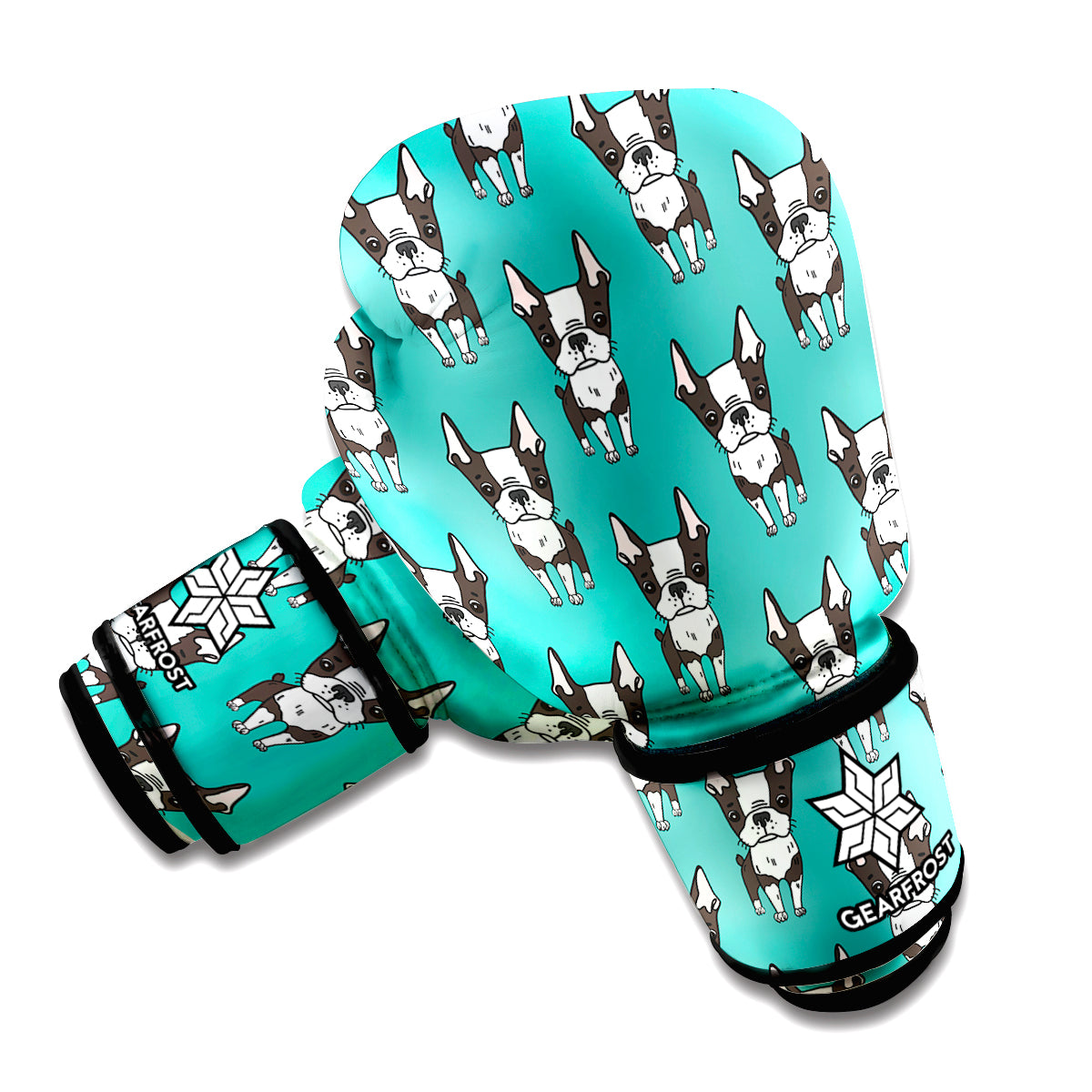 Cartoon Boston Terrier Pattern Print Boxing Gloves
