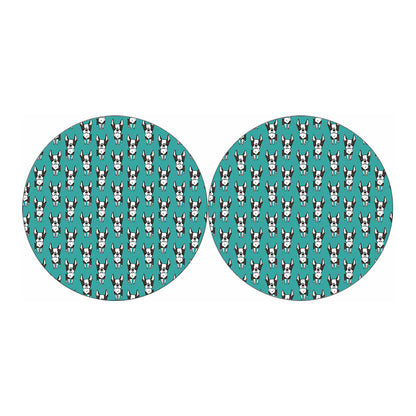 Cartoon Boston Terrier Pattern Print Car Coasters