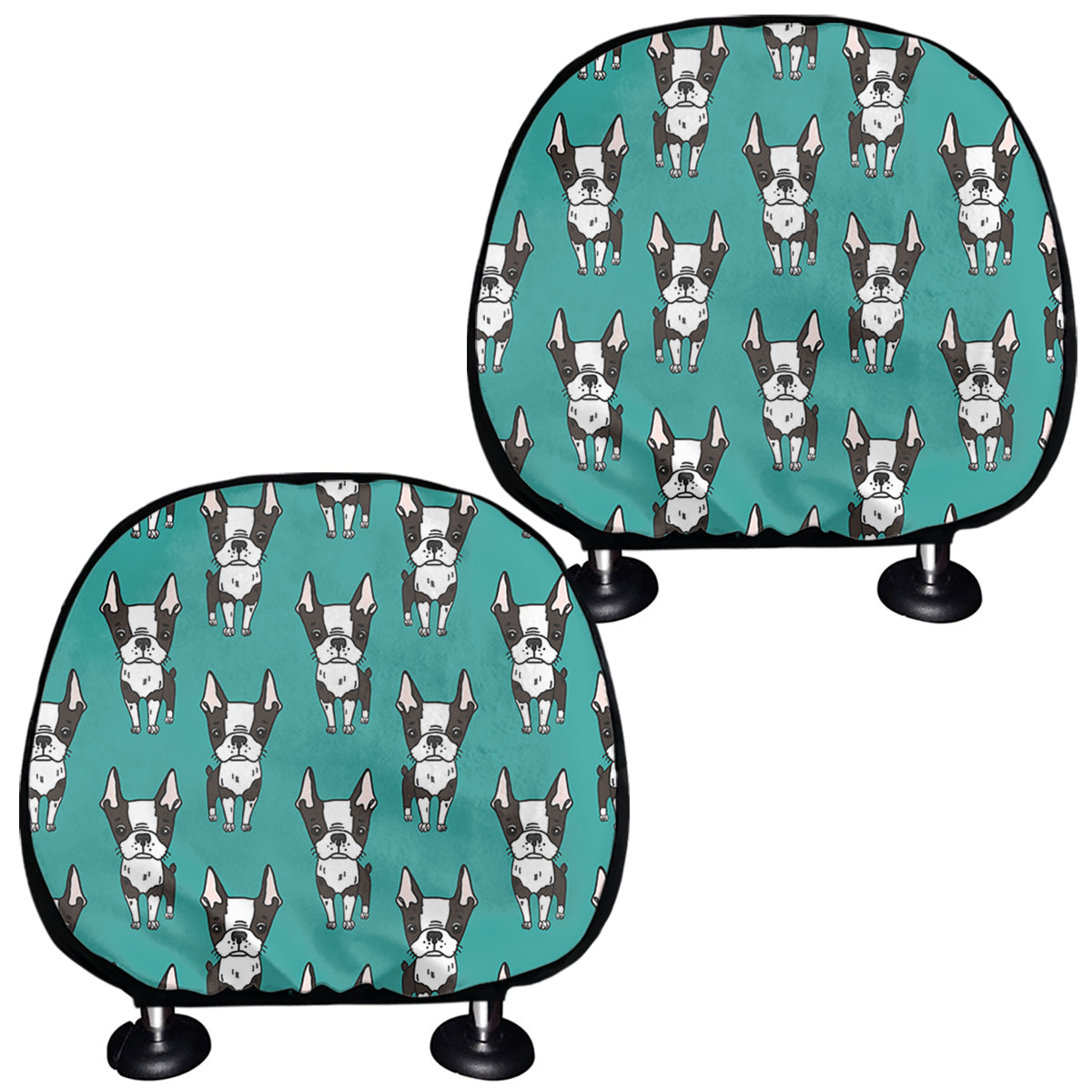 Cartoon Boston Terrier Pattern Print Car Headrest Covers