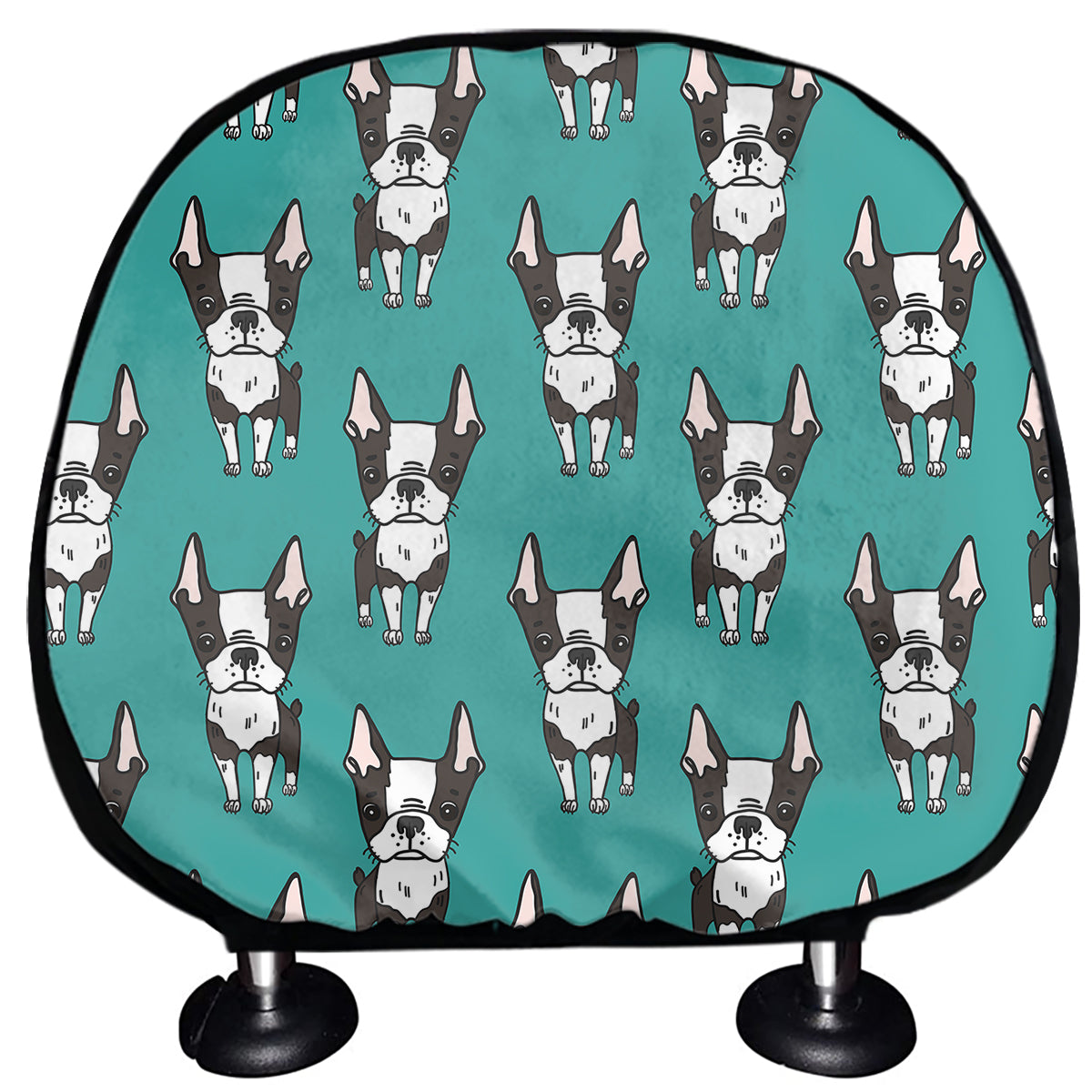 Cartoon Boston Terrier Pattern Print Car Headrest Covers