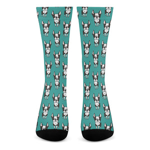 Cartoon Boston Terrier Pattern Print Crew Socks