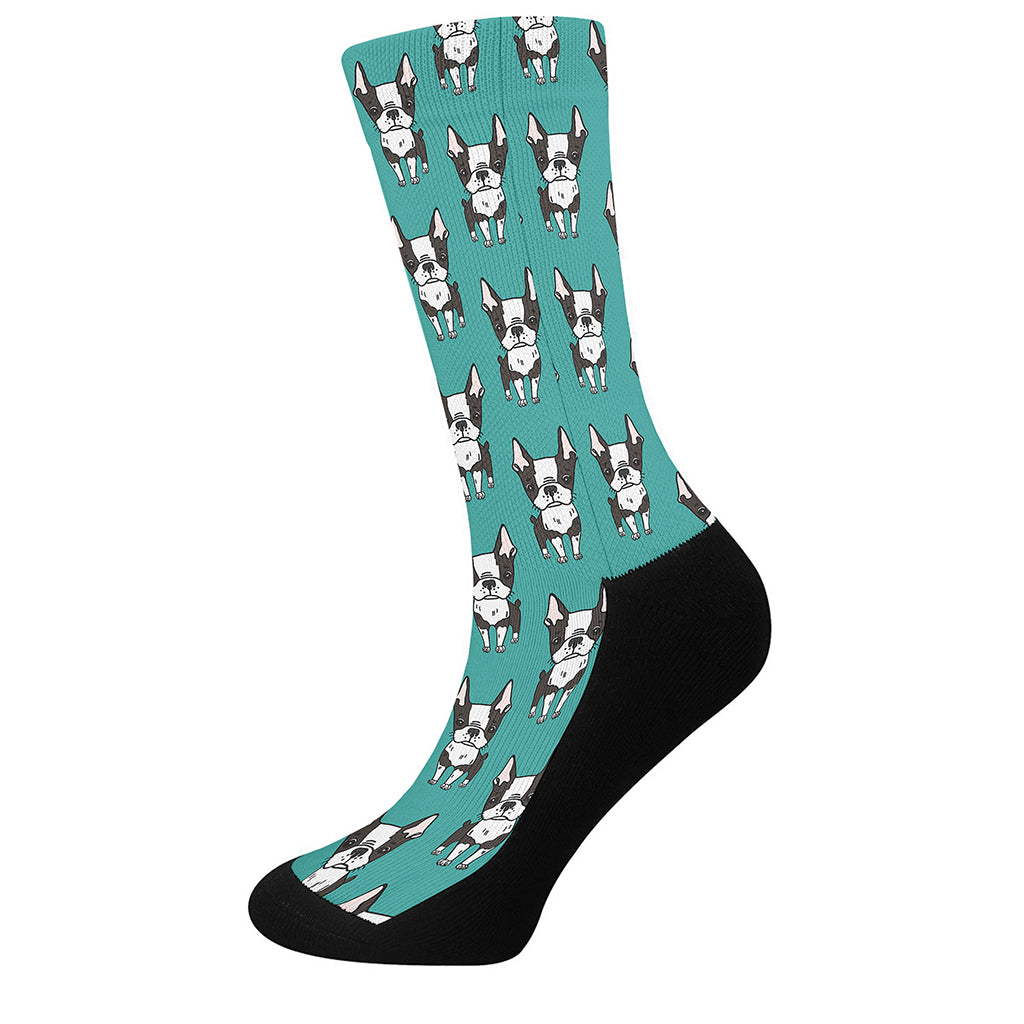 Cartoon Boston Terrier Pattern Print Crew Socks