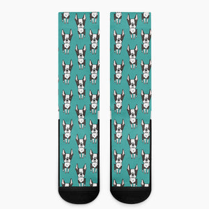 Cartoon Boston Terrier Pattern Print Crew Socks