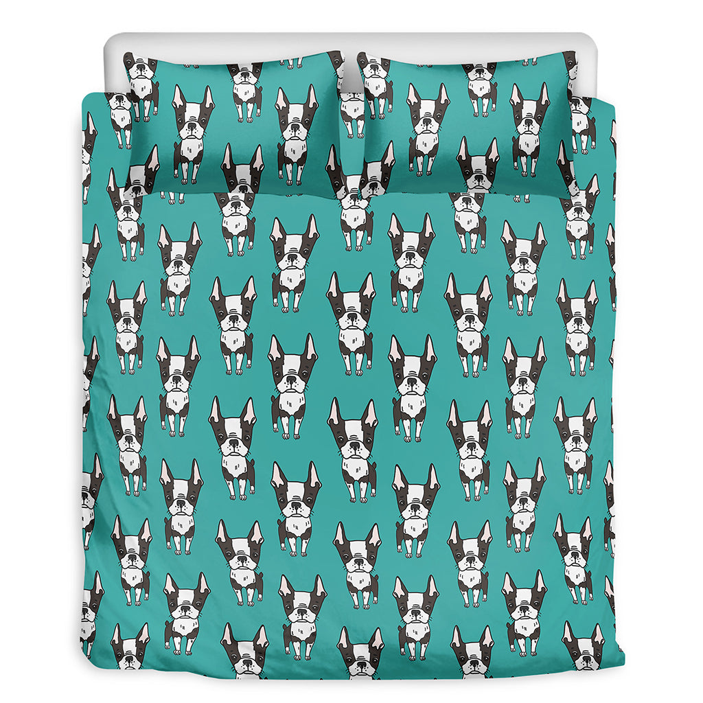 Cartoon Boston Terrier Pattern Print Duvet Cover Bedding Set