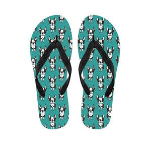 Cartoon Boston Terrier Pattern Print Flip Flops