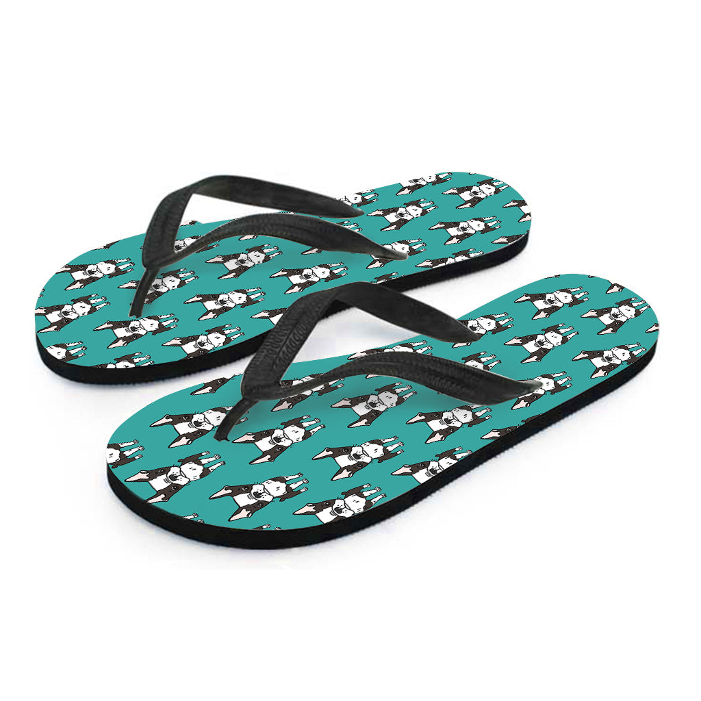 Cartoon Boston Terrier Pattern Print Flip Flops