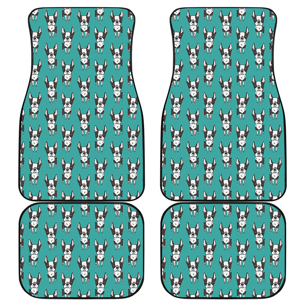 Cartoon Boston Terrier Pattern Print Front and Back Car Floor Mats