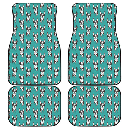 Cartoon Boston Terrier Pattern Print Front and Back Car Floor Mats