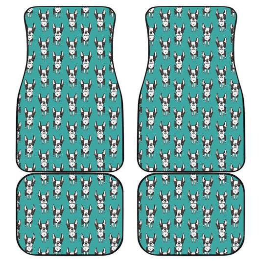 Cartoon Boston Terrier Pattern Print Front and Back Car Floor Mats