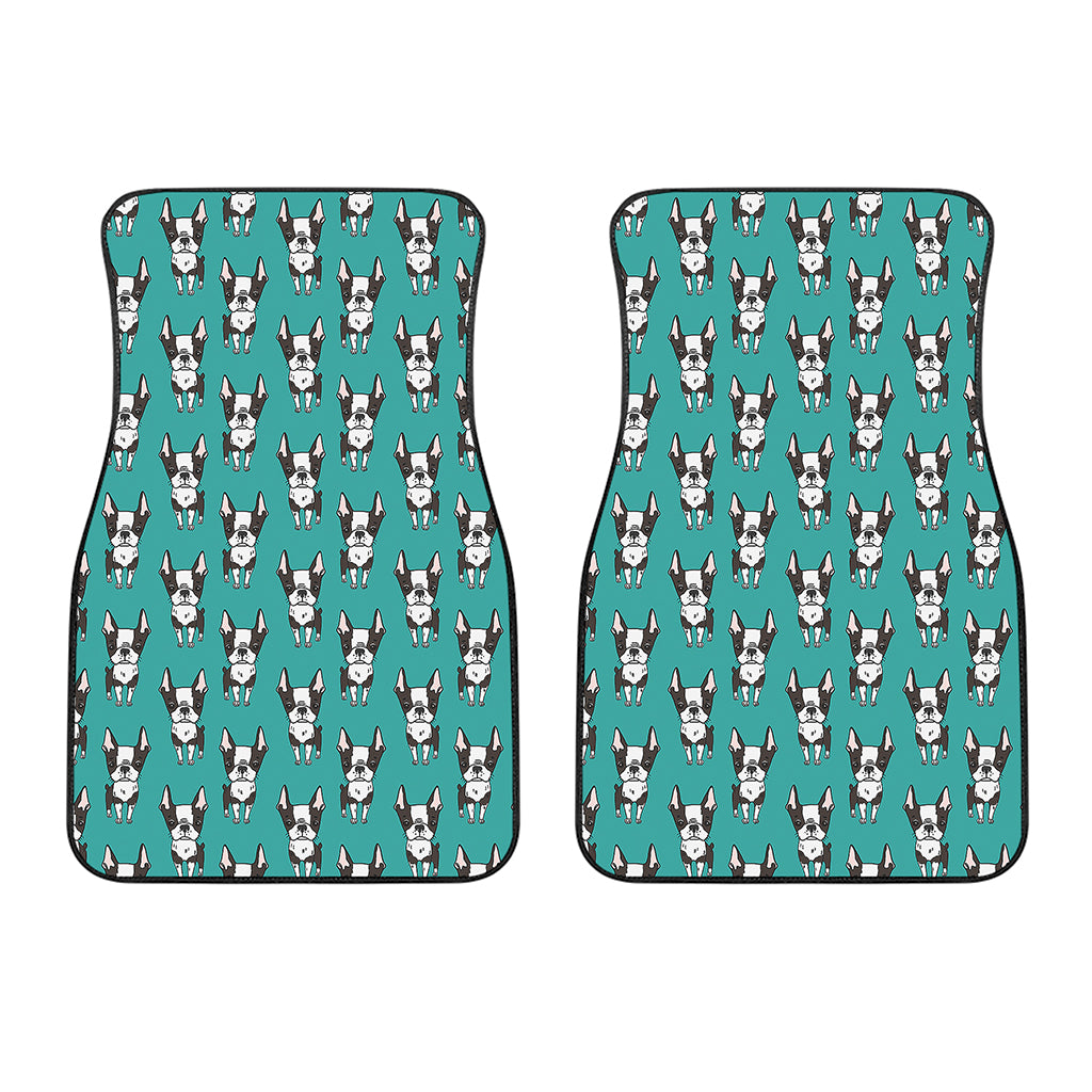 Cartoon Boston Terrier Pattern Print Front Car Floor Mats