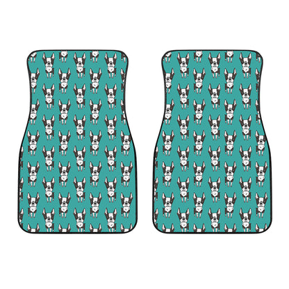 Cartoon Boston Terrier Pattern Print Front Car Floor Mats