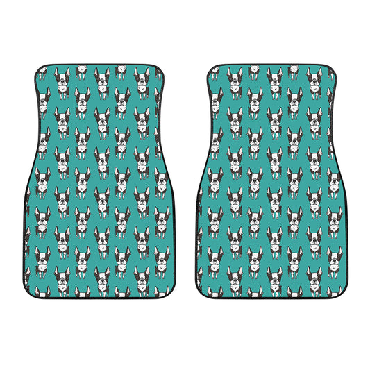 Cartoon Boston Terrier Pattern Print Front Car Floor Mats