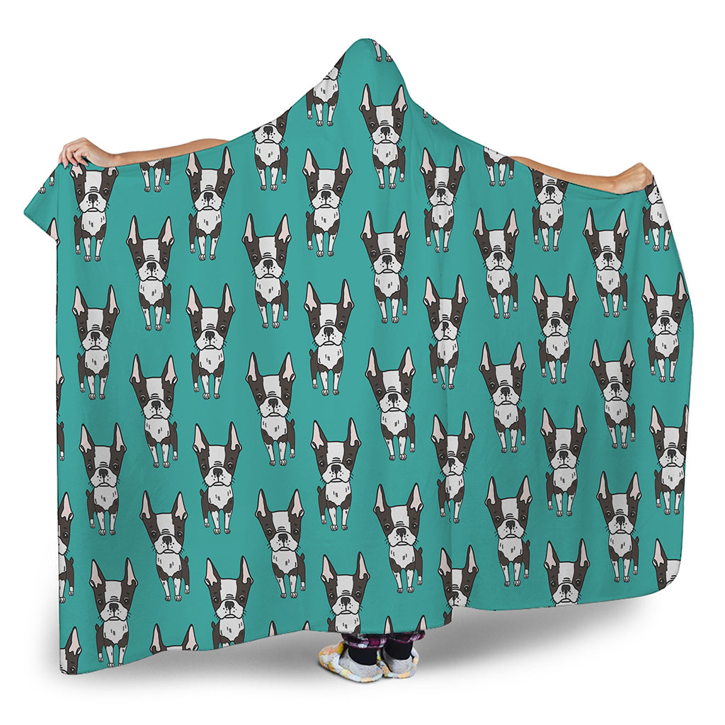 Cartoon Boston Terrier Pattern Print Hooded Blanket