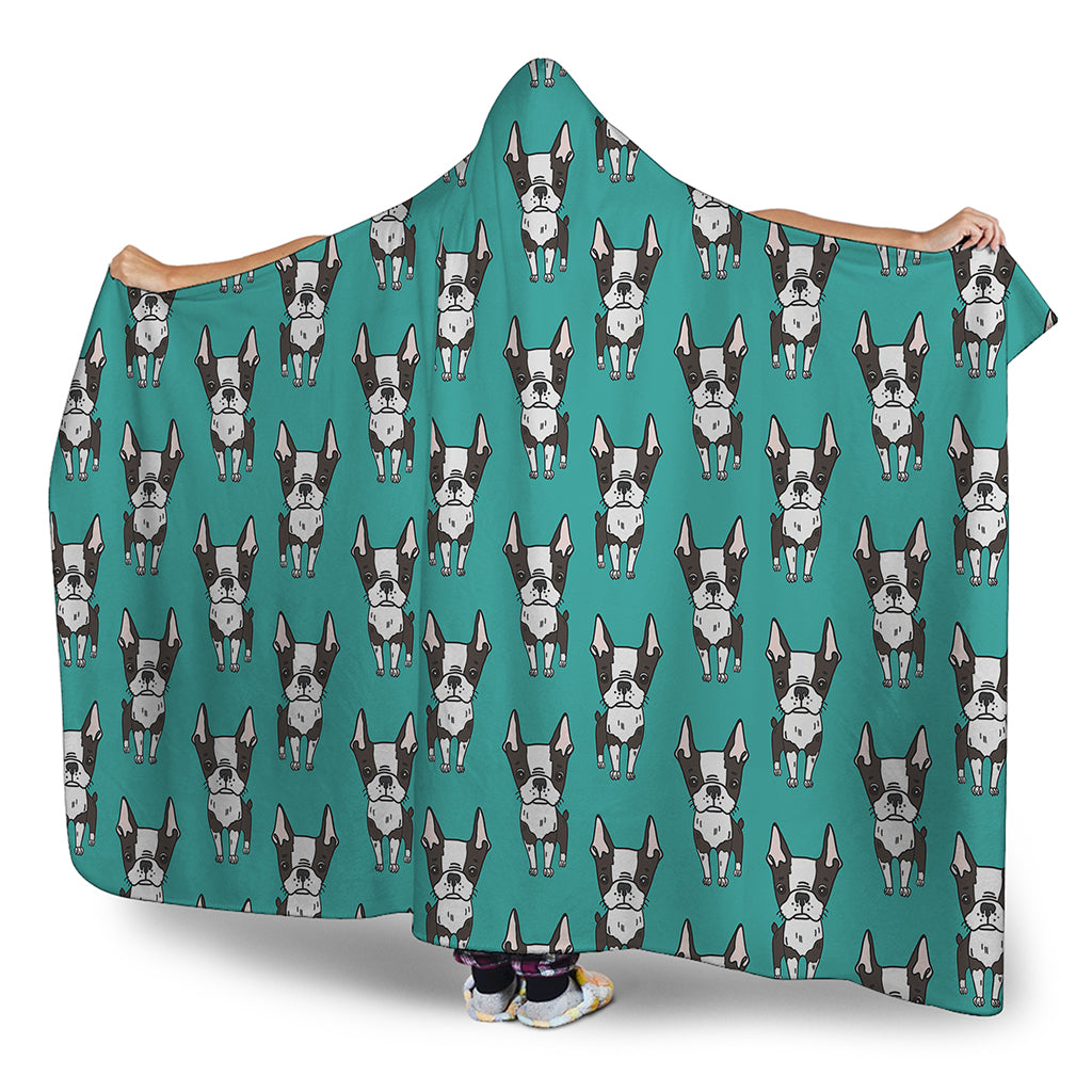 Cartoon Boston Terrier Pattern Print Hooded Blanket