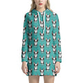 Cartoon Boston Terrier Pattern Print Pullover Hoodie Dress