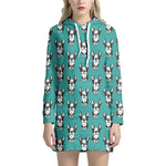 Cartoon Boston Terrier Pattern Print Hoodie Dress