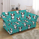 Cartoon Boston Terrier Pattern Print Loveseat Slipcover